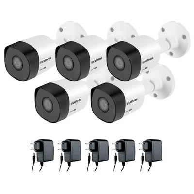 Kit 05 Câmeras De Segurança Vhd 3130 B G5 30m Infravermelho Intelbras Com Fonte De Alimentação