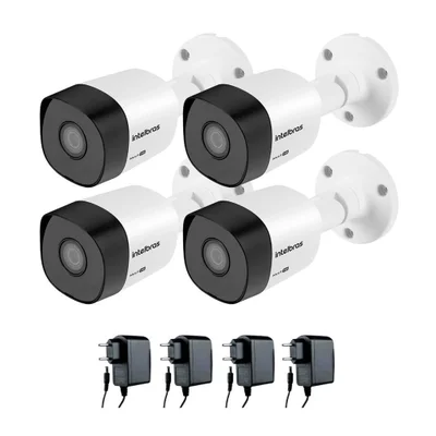 Kit 04 Câmeras De Segurança Vhd 3130 B G5 30m Infravermelho Intelbras Com Fonte De Alimentação