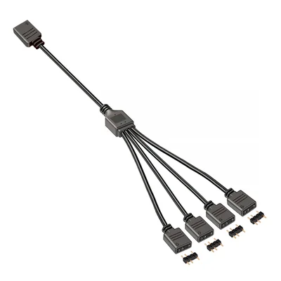 Cabo Splitter ARGB 5V 3 Pinos, 1 para 4 Portas, Compatível com Cooler Fan e Fita de LED, Preto, Extensor 30cm