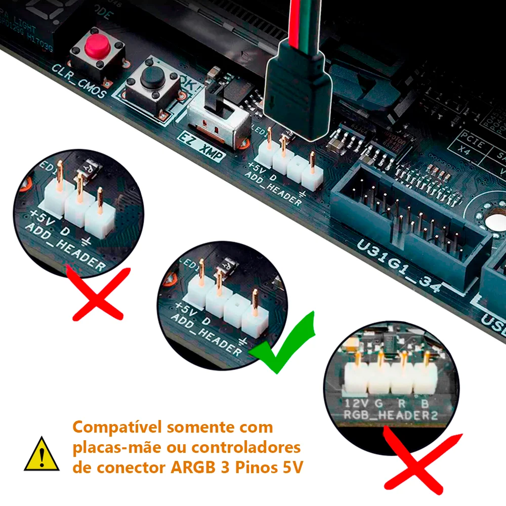 Imagem 5 de 5 do produto Cabo Splitter ARGB 5V 3 Pinos, 1 para 4 Portas, Compatível com Cooler Fan e Fita de LED, Preto, Extensor 30cm