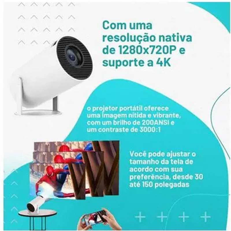 Imagem 4 de 5 do produto Mini Projetor Hy400  Portatil, 5g Wifi 6 Bluetooth 5.0, Smart