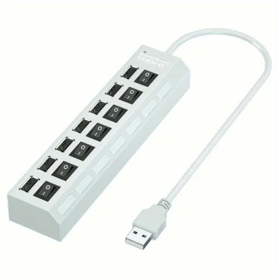 Conector Usb De 7 Portas Universal Para Computador, Mouse, Teclado, Cartão De Memória Branco 7 Portas