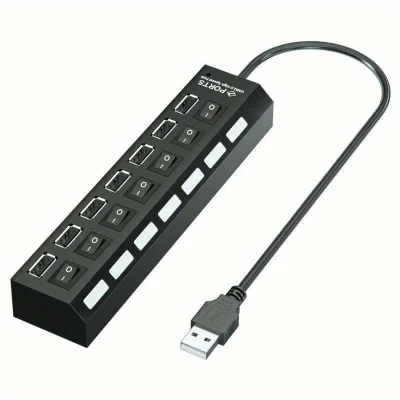 Conector Usb De 7 Portas Universal Para Computador, Mouse, Teclado, Cartão De Memória Preto 7 Portas