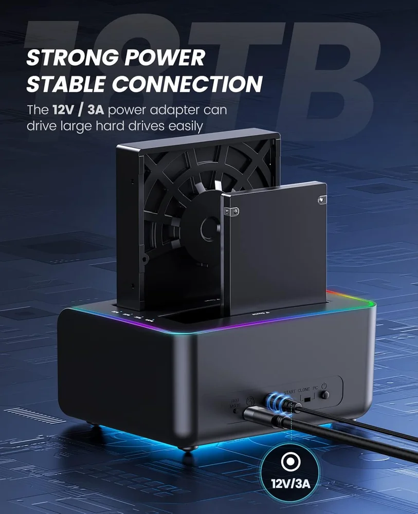 Imagem 4 de 5 do produto Dock Station Sata 2.5 E 3.5 Com 2 Entradas RGB Usb 3.2 Gen2 10gbps - Função Clone Offline