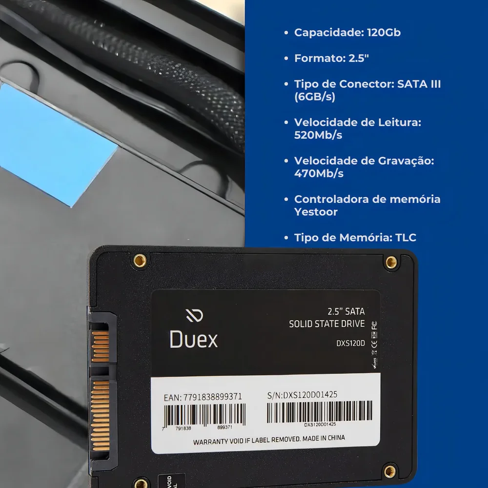 Imagem 2 de 5 do produto SSD 120 2.5” Duex Dxs120d, 520mb/s