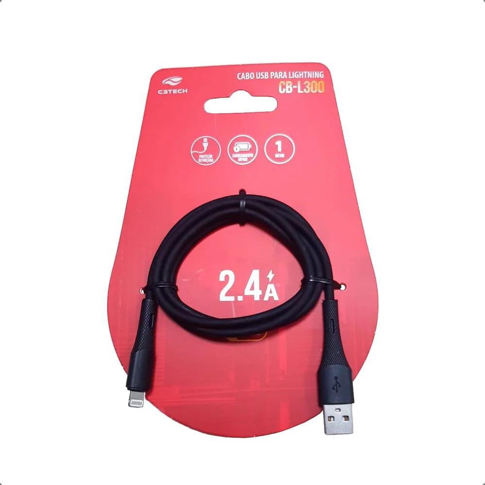 Imagem 2 de 5 do produto Cabo De Dados Usb Para Lightning 1m Preto Cb-l300bk C3tech