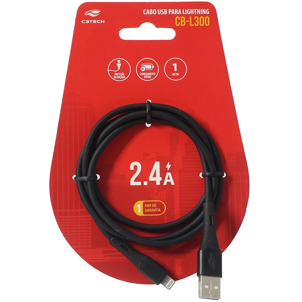 Imagem 3 de 5 do produto Cabo De Dados Usb Para Lightning 1m Preto Cb-l300bk C3tech