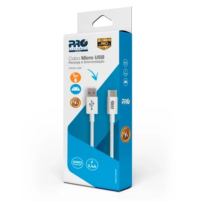 Cabo De Dados E Carregamento Micro Usb Macho X Usb Macho 1 Metro Branco Pro Eletronic Causb-100m