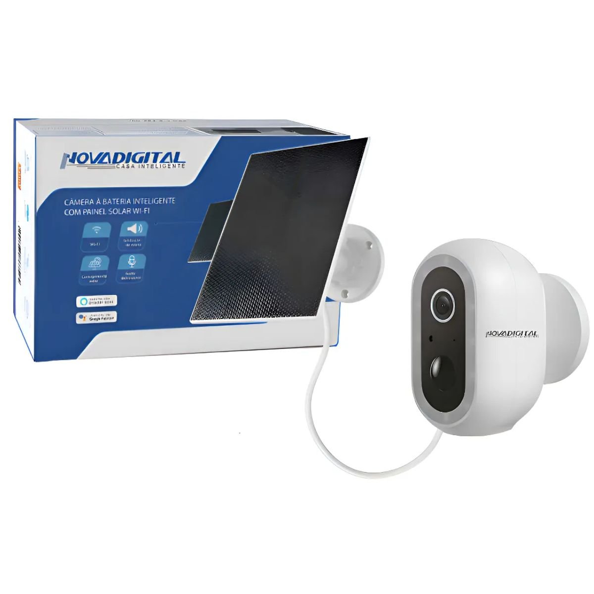 Câmera Inteligente Wifi Novadigital 3MP Full HD Externa Bateria Painel Solar Recarregável Tuya Smart Life Compatível Alexa Google
