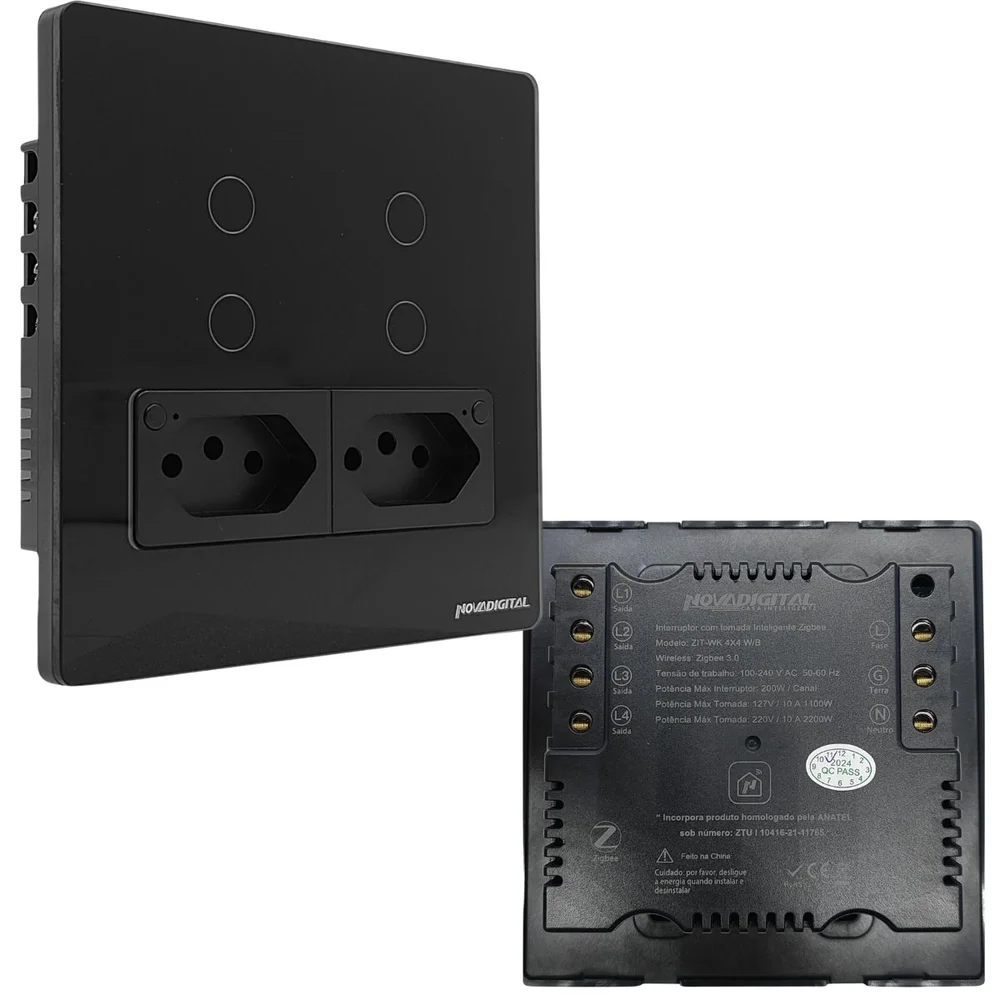 Interruptor Inteligente Com Tomada Zigbee Preto