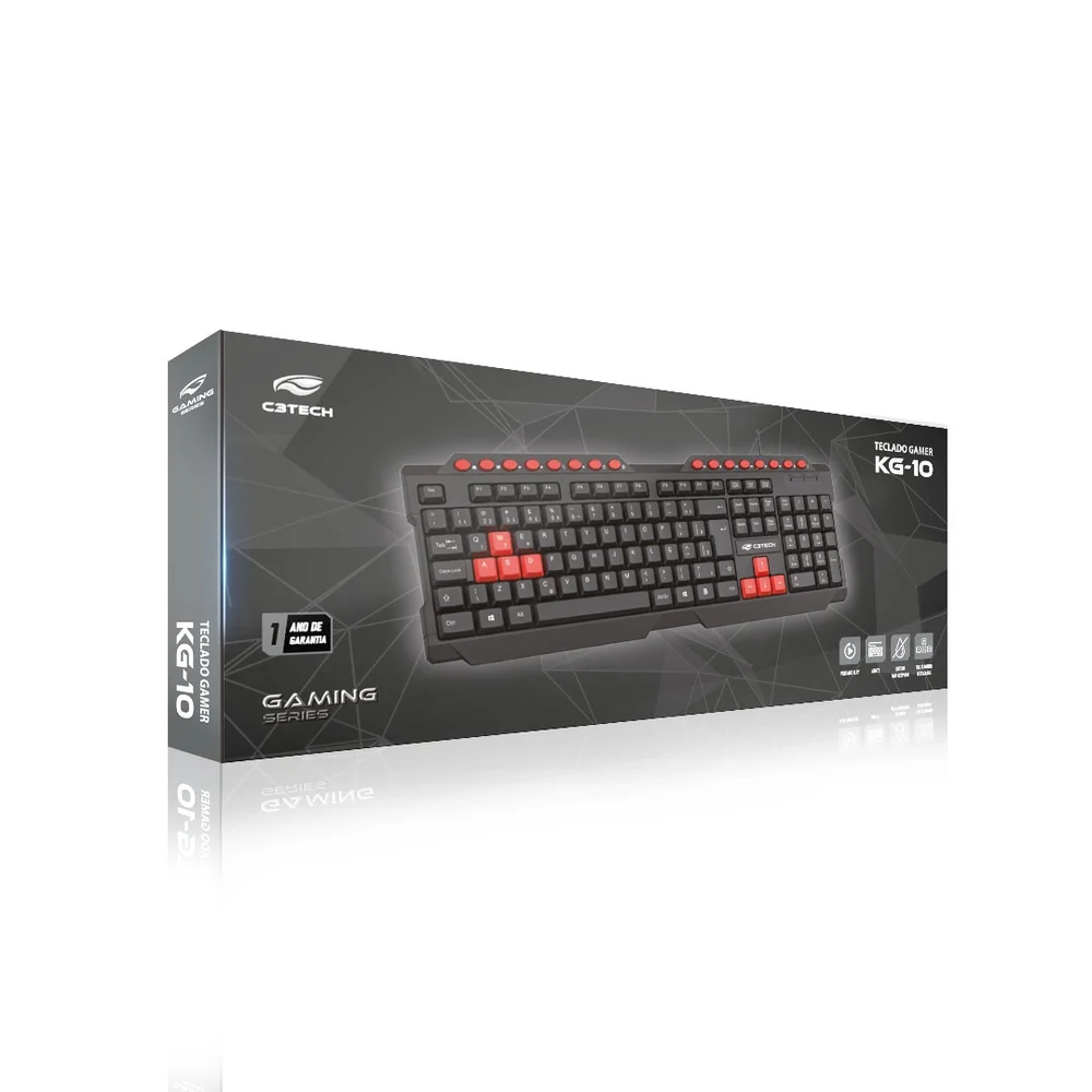 Imagem 3 de 4 do produto Teclado Gamer C3tech Kg-10v2bk Multimídia Usb Abnt2 - Preto/vermelho