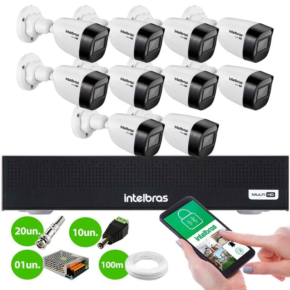 Imagem 4 de 4 do produto Kit 10 Câmeras Intelbras Vhd 1130 B Hd 720p Visão Noturna 30m Ip67 + Dvr Mhdx 1016-c 16 Canais