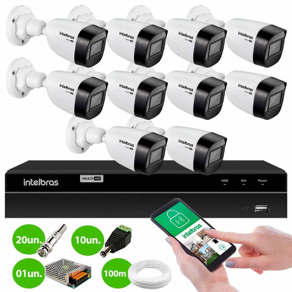 Imagem 5 de 5 do produto Kit 10 Câmeras Intelbras Vhd 1130 B Hd 720p Visão Noturna 30m Ip67 + Dvr Mhdx 1216 Full Hd 16 Canais