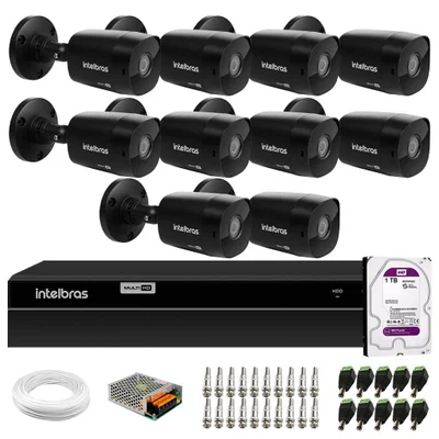Kit 10 Câmeras Intelbras Vhd 1230 B Full Hd Black G7 Ip67 + Dvr Mhdx 1316 Full Hd 16 Canais + Hd 1TB