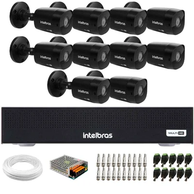 10 Câmeras Intelbras Vhd 1230 B Full Hd Black G7 Visão Noturna 30m Ip67 + Dvr Mhdx 1016-c 16 Canais