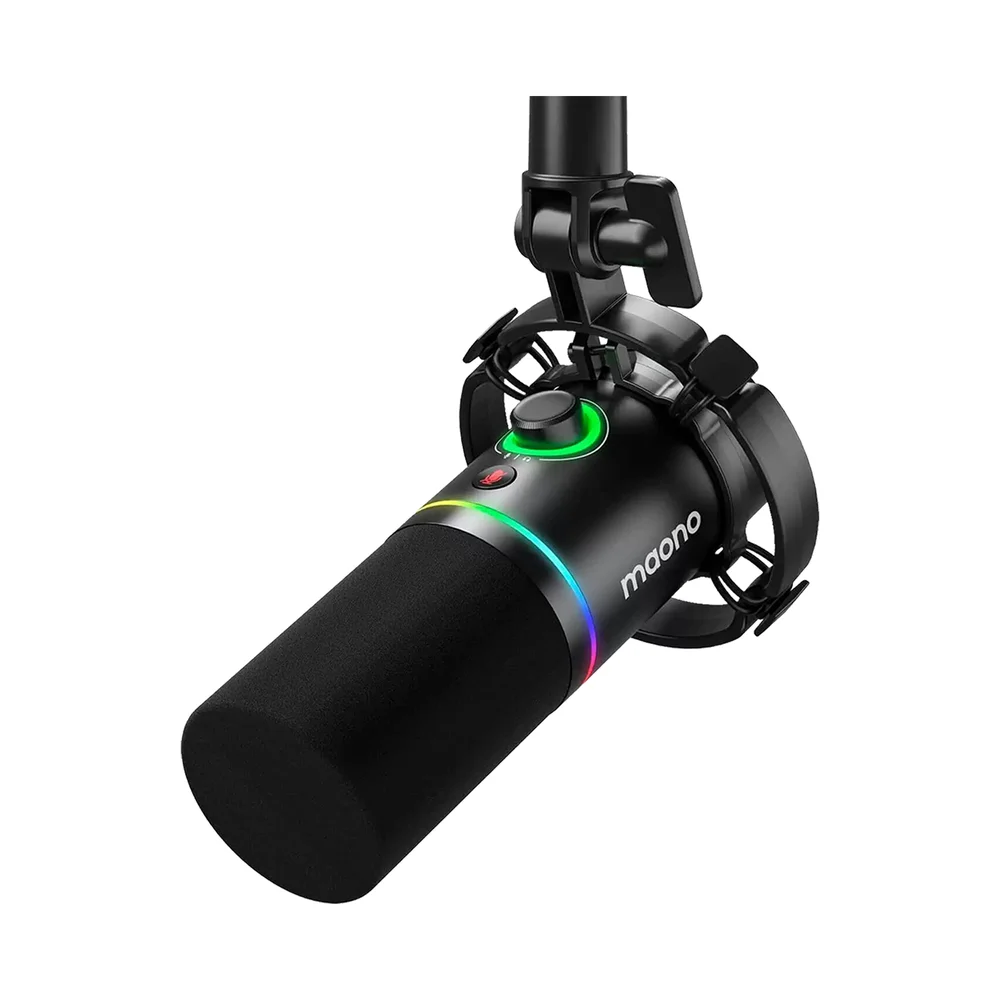 Microfone Dinamico RGB Usb Xlr Podcast Streaming Para Braço