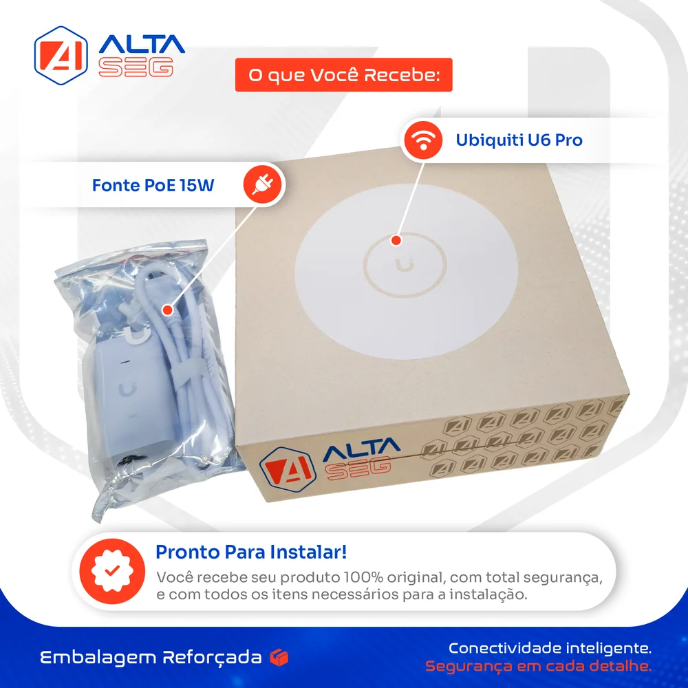 U6 Pro Ubiquiti Com Fonte 15w 48v | Roteador Wi-fi 6 Access Point 5.3 Gbps + Injetor Poe