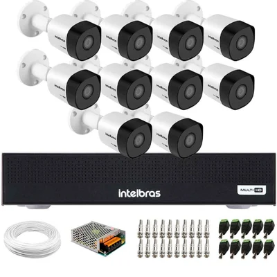 Kit 10 Câmeras Intelbras 3130 B G7 Hd 720 Multi Hd Visão Noturna Até 30m Ip67 + Dvr Intelbras Mhdx 1016-c 16 Canais