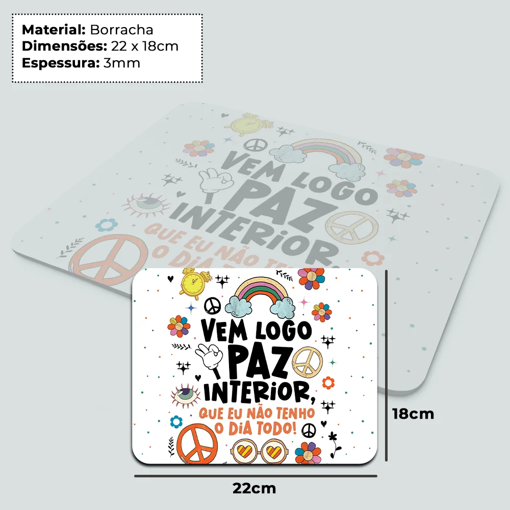 Imagem 3 de 4 do produto Mouse Pad Divertido Vibes - Vem Logo Paz Interior