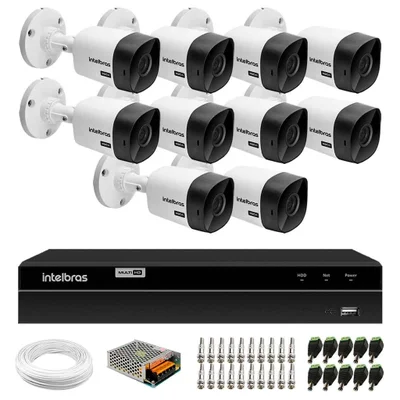 10 Câmeras Bullet Vhc 1120b Hdcvi Hd 720p Ip66 Visão Noturna 20m Intelbras + Dvr Mhdx 1216 16 Canais
