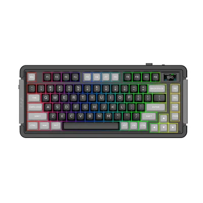 Teclado Gamer Sem fio Mecanico Aplus Zion com Tela LCD, Gasket, Switch Gateron Yellow, RGB, Hotswap, Bluetooth/Wi-Fi/USB,TKL 75% US AKW500 - Preto