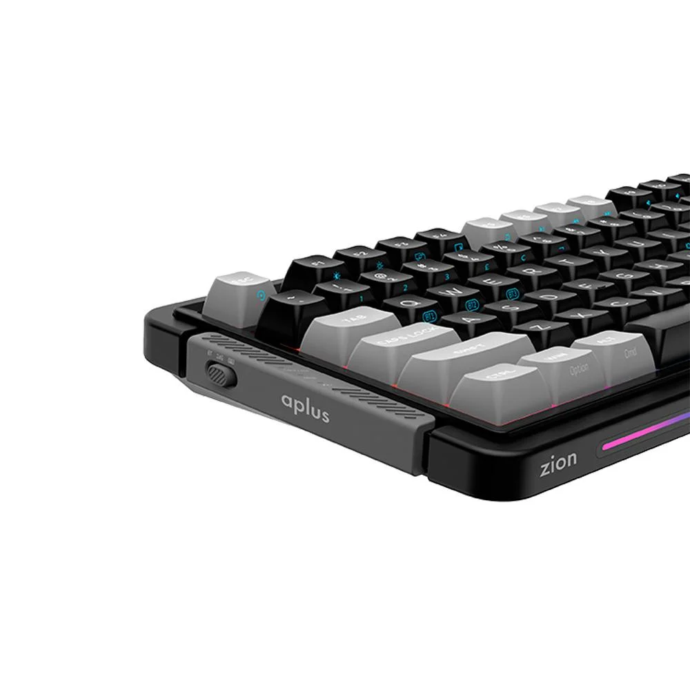 Imagem 3 de 5 do produto Teclado Gamer Sem fio Mecanico Aplus Zion com Tela LCD, Gasket, Switch Gateron Yellow, RGB, Hotswap, Bluetooth/Wi-Fi/USB,TKL 75% US AKW500 - Preto