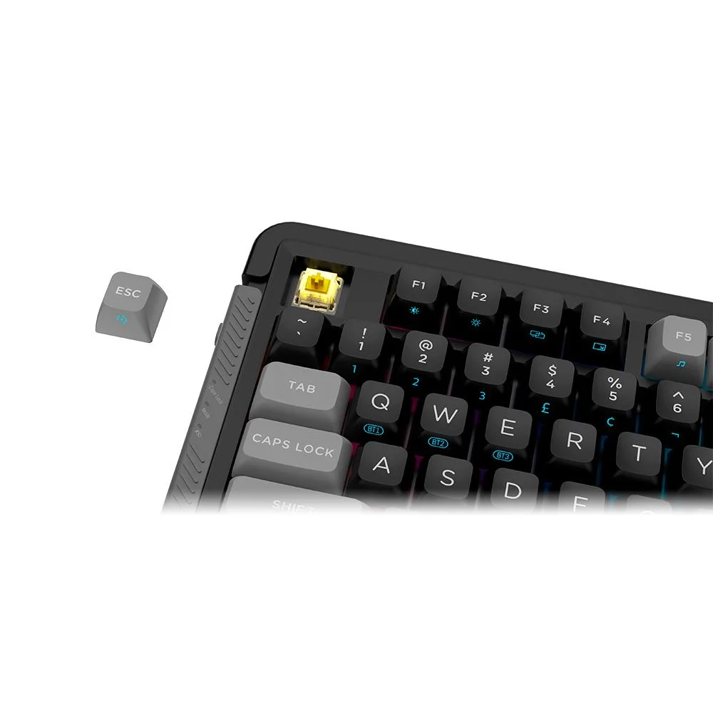 Imagem 4 de 5 do produto Teclado Gamer Sem fio Mecanico Aplus Zion com Tela LCD, Gasket, Switch Gateron Yellow, RGB, Hotswap, Bluetooth/Wi-Fi/USB,TKL 75% US AKW500 - Preto