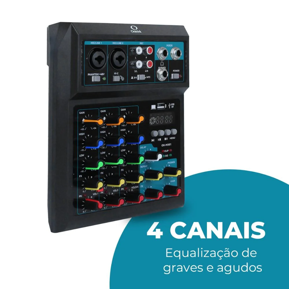Imagem 5 de 5 do produto Mesa De Som Usb Profissional 4 Canais, Com Phantom Power 48v, Efeitos Reverb Delay, Bivolt