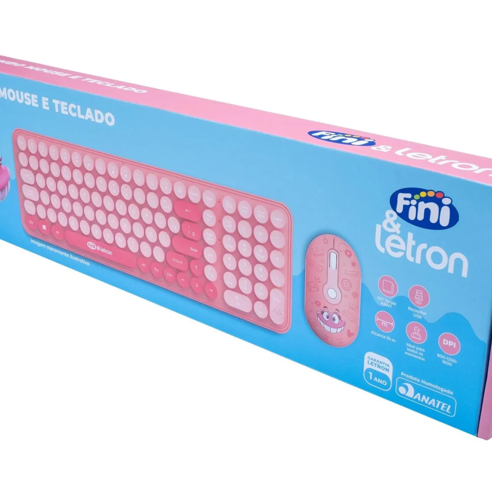Imagem 2 de 5 do produto Kit Teclado E Mouse Letron Fini Sem Fio Rosa