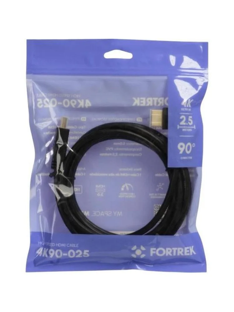 Imagem 2 de 5 do produto Cabo HDMI X HDMI 2,5m 90 Graus 4k90-025 4k Fortrek