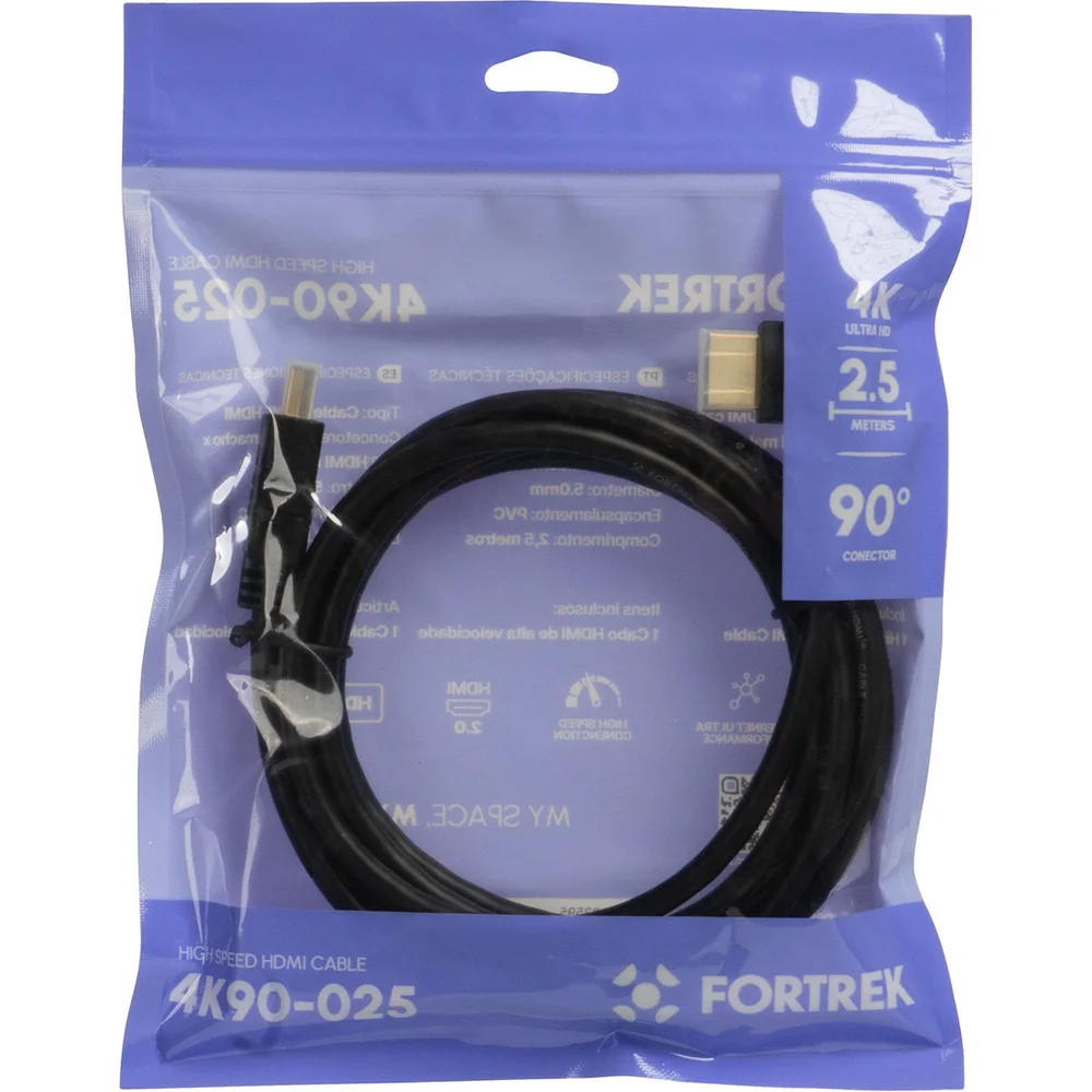 Imagem 4 de 5 do produto Cabo HDMI X HDMI 2,5m 90 Graus 4k90-025 4k Fortrek
