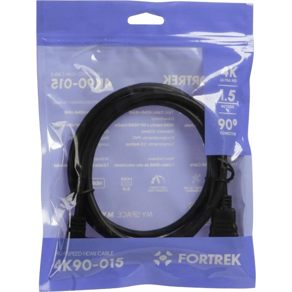 Imagem 3 de 5 do produto Cabo HDMI 2.0 4k 90º 1.5m Preto 4k90-015 Fortrek