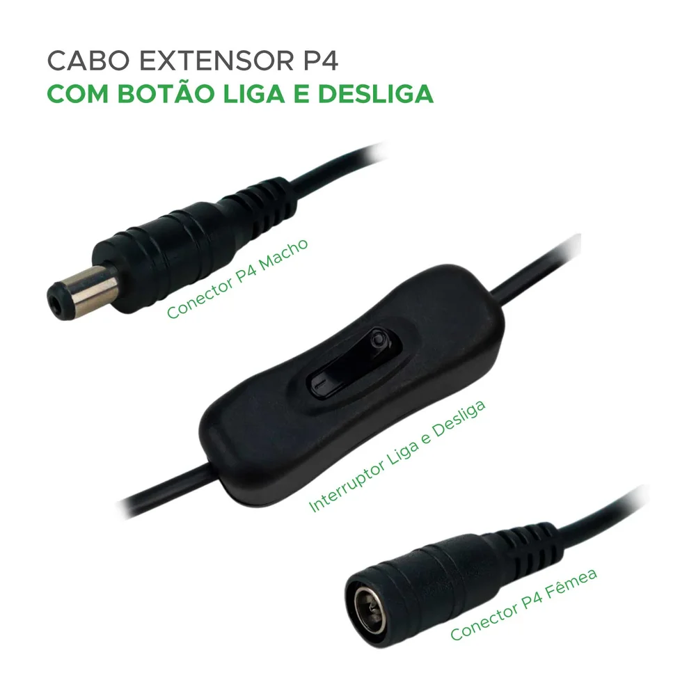 Imagem 3 de 4 do produto Cabo Extensão De Fonte P4 Extensor Fita LED Com Interruptor