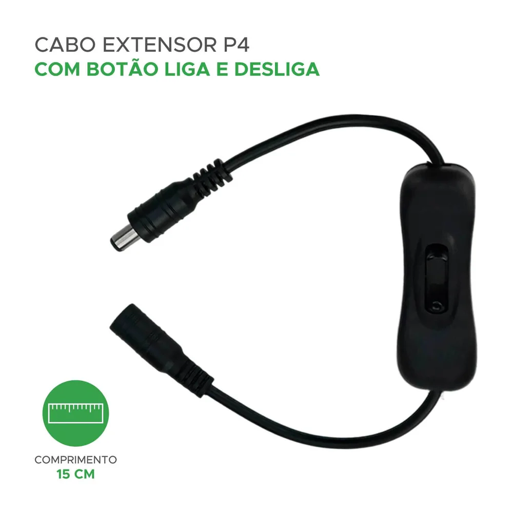 Imagem 4 de 4 do produto Cabo Extensão De Fonte P4 Extensor Fita LED Com Interruptor