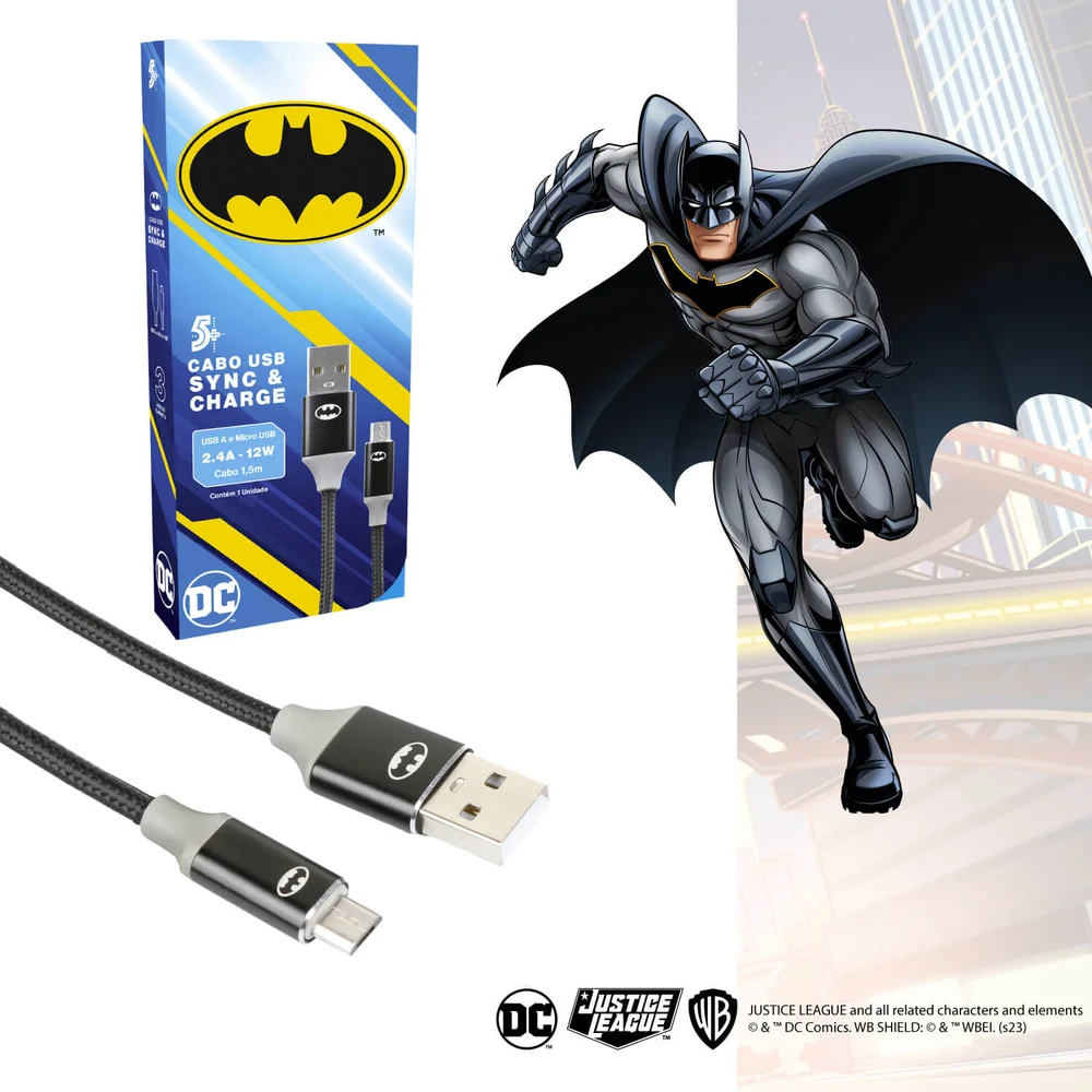Imagem 3 de 5 do produto 5+ Cabo Usb A Para Micro Usb, 2.0, 1,5m - Dc Mobile – Batman