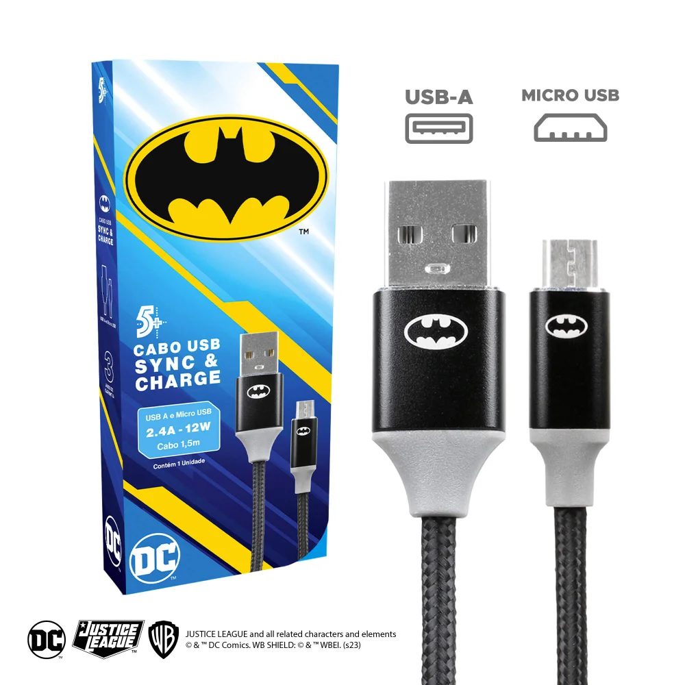 Imagem 5 de 5 do produto 5+ Cabo Usb A Para Micro Usb, 2.0, 1,5m - Dc Mobile – Batman