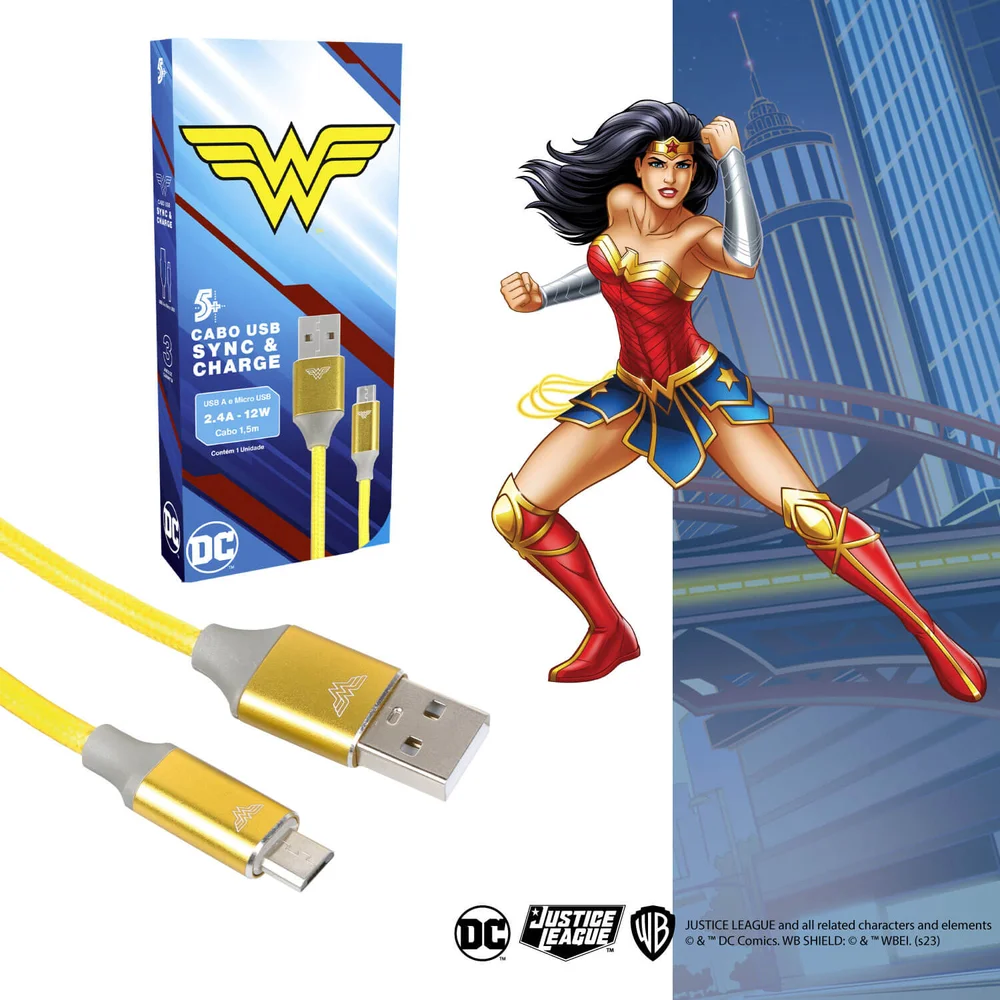 Imagem 3 de 5 do produto Cabo Usb Para Micro Usb 2.0 Wonder Woman 1,5m Dc Mobile