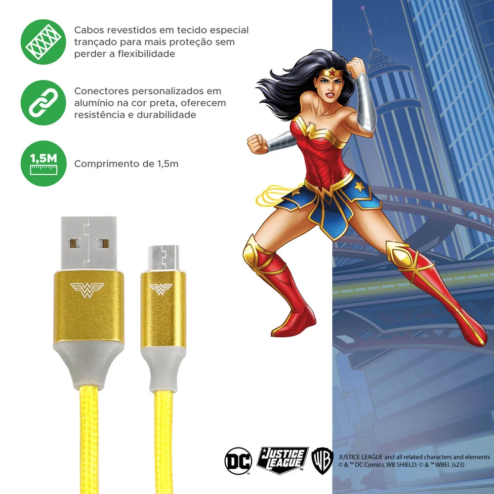 Imagem 4 de 5 do produto Cabo Usb Para Micro Usb 2.0 Wonder Woman 1,5m Dc Mobile