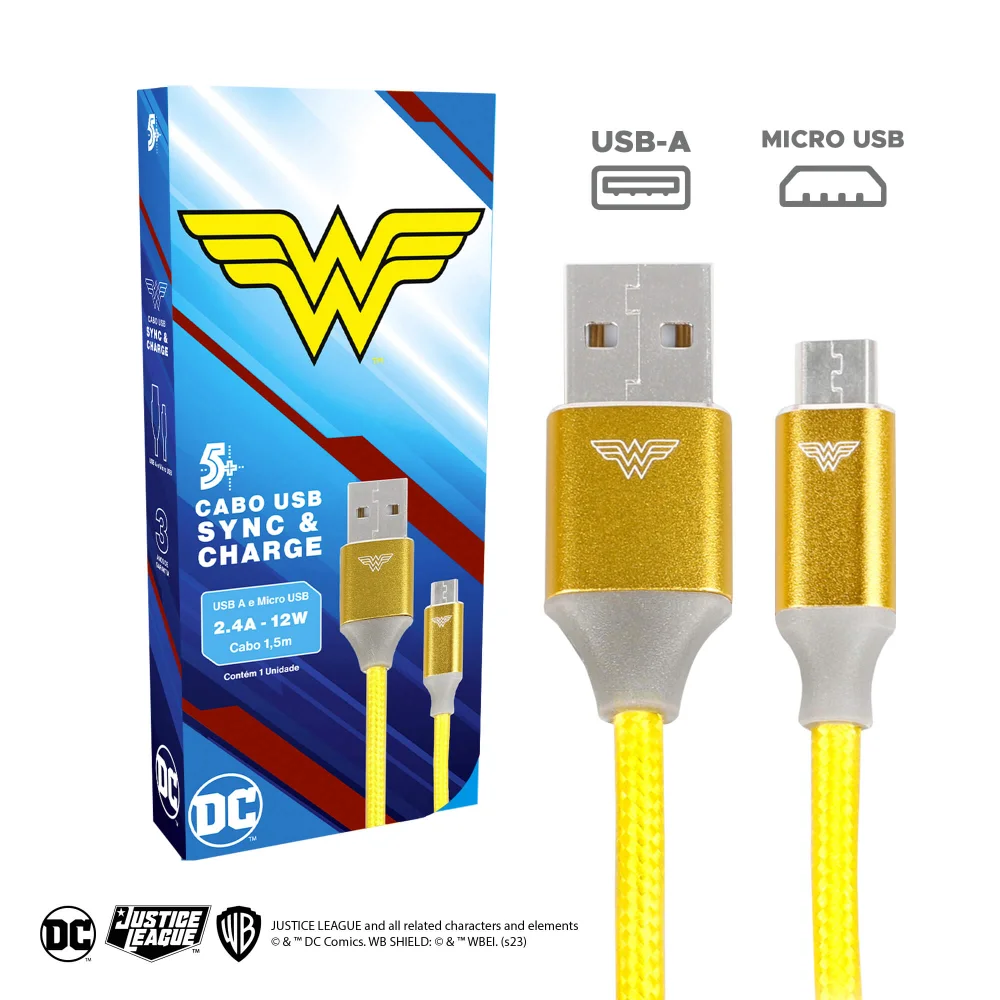 Imagem 5 de 5 do produto Cabo Usb Para Micro Usb 2.0 Wonder Woman 1,5m Dc Mobile