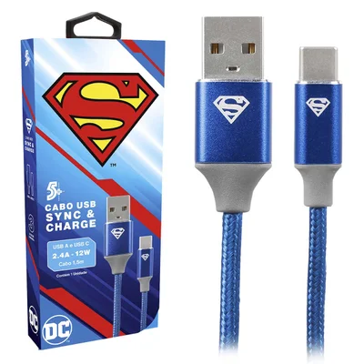 Cabo Turbo Usb Para Usb-c Super Homem Reforçado 5+ 018-0907