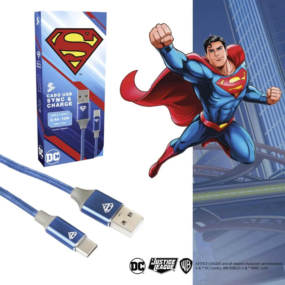 Imagem 3 de 5 do produto Cabo Turbo Usb Para Usb-c Super Homem Reforçado 5+ 018-0907