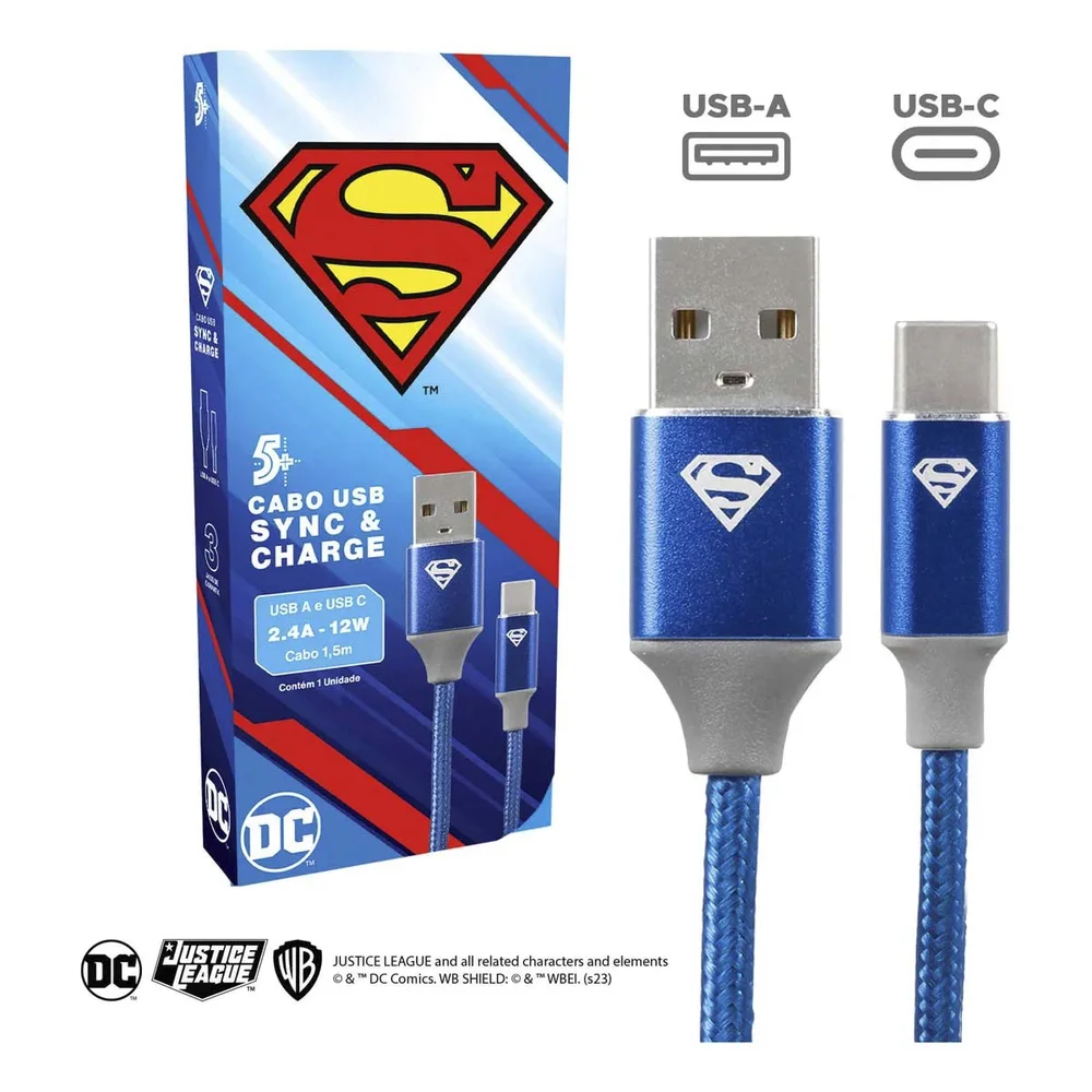 Imagem 4 de 5 do produto Cabo Turbo Usb Para Usb-c Super Homem Reforçado 5+ 018-0907