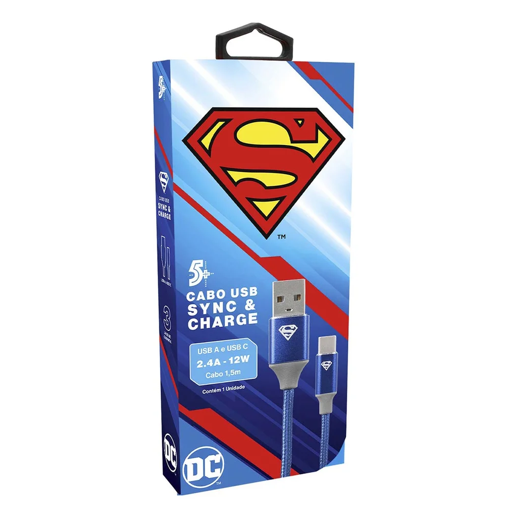 Imagem 5 de 5 do produto Cabo Turbo Usb Para Usb-c Super Homem Reforçado 5+ 018-0907