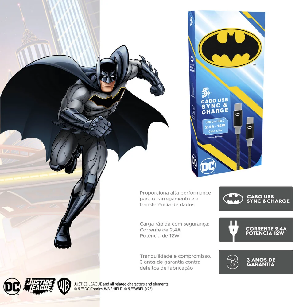 Imagem 2 de 5 do produto 5+ Cabo Batman Carregamento Usb C Para Usb C, 2.0, 1,5m Dc Mobile