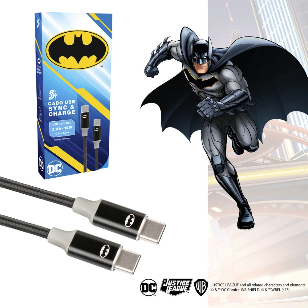 Imagem 5 de 5 do produto 5+ Cabo Batman Carregamento Usb C Para Usb C, 2.0, 1,5m Dc Mobile