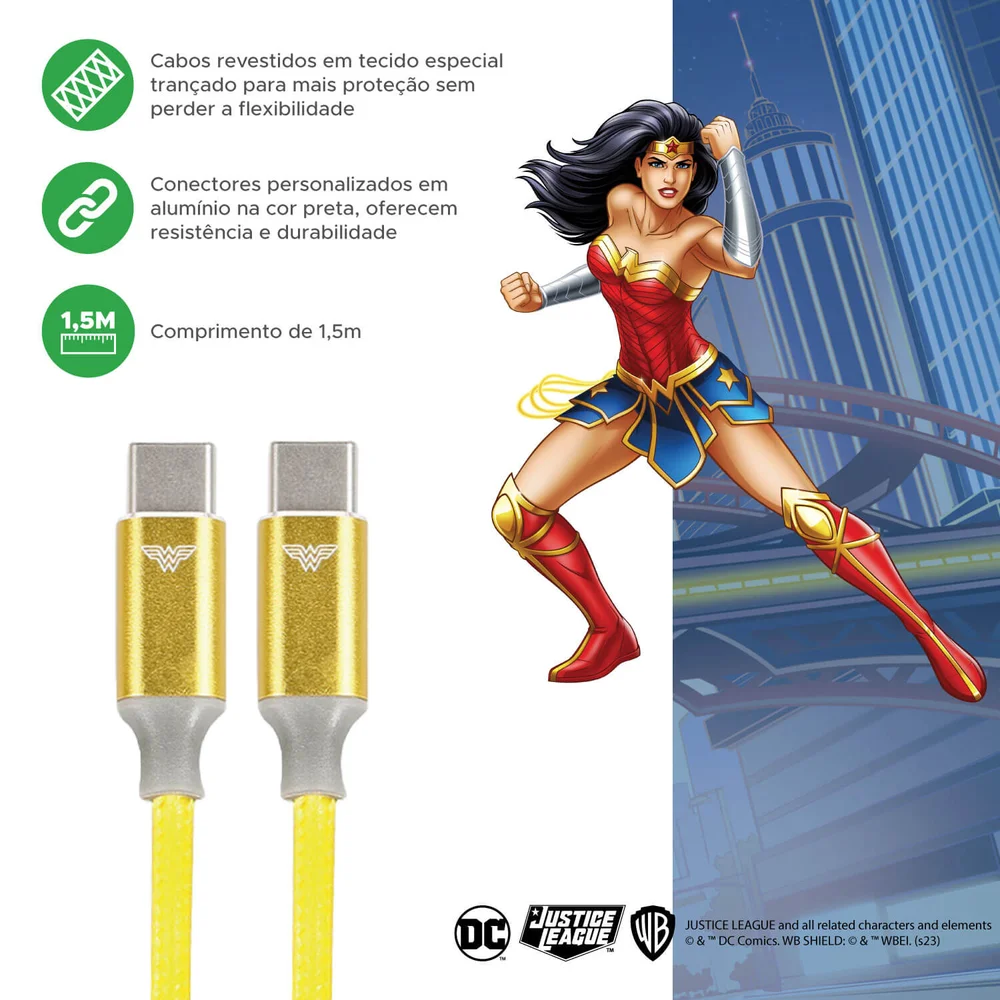Imagem 3 de 5 do produto 5+ Cabo Usb C Para Usb C, 2.0, 1,5m Dc Mobile - Wonder Woman