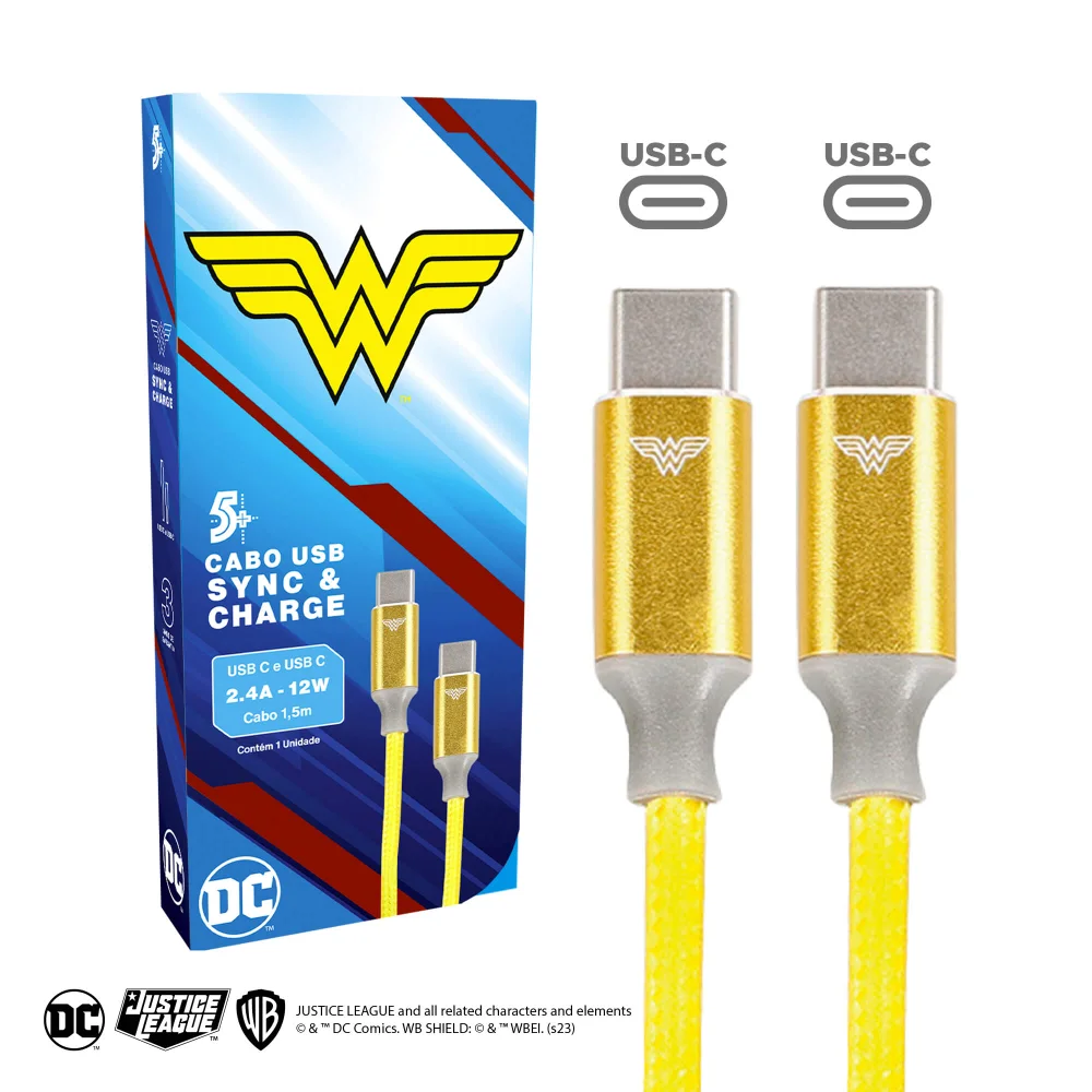 Imagem 4 de 5 do produto 5+ Cabo Usb C Para Usb C, 2.0, 1,5m Dc Mobile - Wonder Woman