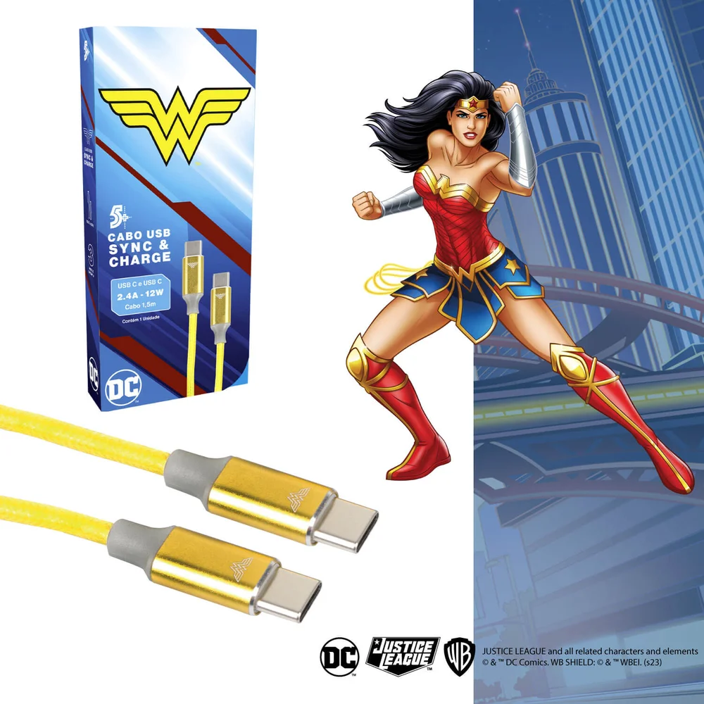 Imagem 5 de 5 do produto 5+ Cabo Usb C Para Usb C, 2.0, 1,5m Dc Mobile - Wonder Woman