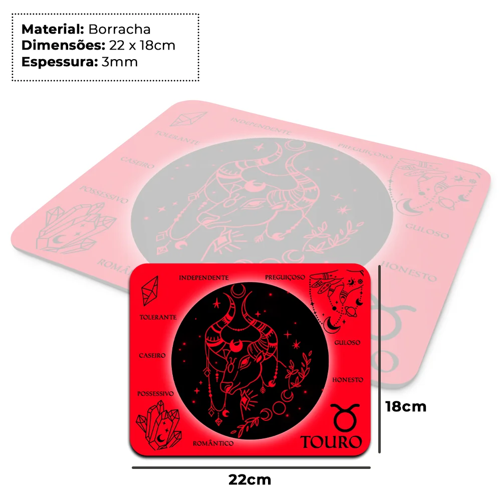 Imagem 3 de 4 do produto Mouse Pad Signos - Touro - Dark Red - 22x18