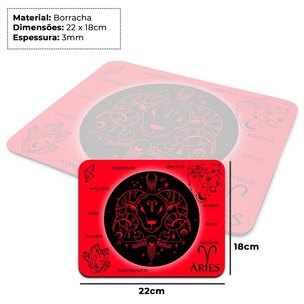 Imagem 3 de 4 do produto Mouse Pad Signos - Áries - Dark Red - 22x18
